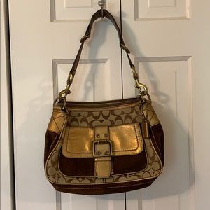 Coach Handbag - Leather and Suede - Brown and Gold